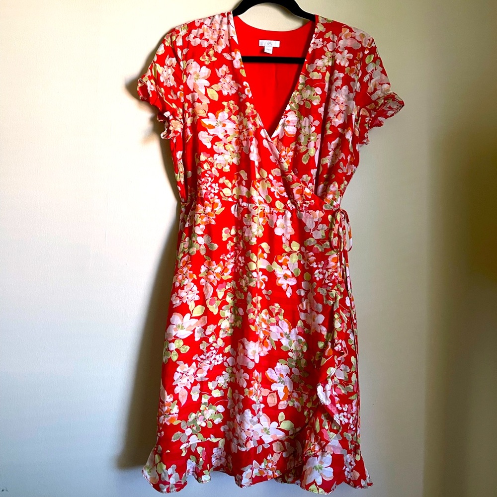 J.Jill Faux wrap floral Dress, Short Sleeve Mini Dress size S